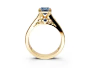 Solitaire Engagement Ring Setting for Fancy Blue Emerald Cut Center with Channel Band and Double Claw Prong Head in Yellow Gold