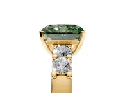 5 Stone Engagement Ring Setting for Fancy Green Radiant Cut Center with Plain Band and Prong Head in Yellow Gold