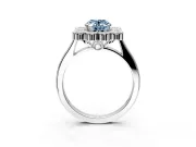 Cluster Halo Engagement Ring Setting for Fancy Blue Oval Center with Milgrain Bezel Accents and Prong Head in White Gold