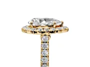 Halo Engagement Ring Setting for Pear-Shaped Center with Narrowing Pave Band and Prong Head in Yellow Gold