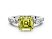 Shared-Prong Engagement Ring Setting for Fancy Yellow Asscher Cut Center with Graduated Accents and Prong Head in Sterling Silver