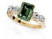 5 Stone Engagement Ring Setting for Fancy Green Emerald Cut Center with Equal Close-Set Accents and Prong Head in Yellow Gold