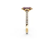 Floral Engagement Ring Setting for Fancy Pink Emerald Cut Center with Pave Band and Floral Prong Head in Yellow Gold