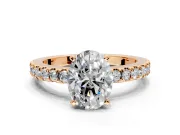 Solitaire Engagement Ring Setting for Oval Center with Single Row Accent Band and Prong Head in Rose Gold