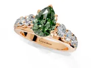 Solitaire Engagement Ring Setting for Fancy Green Pear-Shaped Center with Graduated Shared Prongs and Prong Head in Rose Gold
