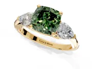 3 Stone Engagement Ring Setting for Fancy Green Cushion Cut Center with Large Pear-Shaped Accents and Prong Head in Yellow Gold