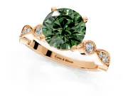 Solitaire Engagement Ring Setting for Fancy Green Round Cut Center with Milgrain Bezel Accents and Prong Head in Rose Gold