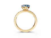 Solitaire Engagement Ring Setting for Fancy Blue Heart-Shaped Center with Round Cut Pave Band and Prong Head in Yellow Gold