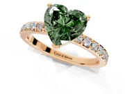 Solitaire Engagement Ring Setting for Fancy Green Heart-Shaped Center with Round Cut Pave Band and Prong Head in Rose Gold