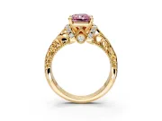Solitaire Engagement Ring Setting for Fancy Pink Radiant Cut Center with Filigree Accent Basket and Prong Head in Yellow Gold