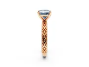 Solitaire Engagement Ring Setting for Fancy Blue Princess Cut Center with Milgrain X Pattern Band and Prong Head in Rose Gold