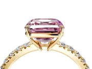 Solitaire Engagement Ring Setting for Fancy Pink Asscher Cut Center with Large Accent Band and Prong Head in Yellow Gold