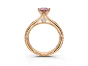 Solitaire Engagement Ring Setting for Fancy Pink Emerald Cut Center with Milgrain Cathedral Band and Prong Head in Rose Gold