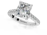 Solitaire Engagement Ring Setting for Radiant Cut Center with Widening Pave Band and Claw Prong Head in White Gold