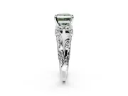 Solitaire Engagement Ring Setting for Fancy Green Princess Cut Center with Filigree Accent Basket and Prong Head in White Gold