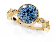 Milgrain Bezel Engagement Ring Setting for Fancy Blue Round Cut Center with Marquise Stations and Bezel Head in Yellow Gold