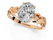 Leaf Engagement Ring Setting for Oval Center with Milgrain Accent Band and Prong Head in Rose Gold