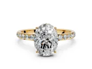 Hidden Halo Engagement Ring Setting for Oval Center with Pave Band and Prong Head in Yellow Gold