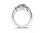 Cluster Engagement Ring Setting for Fancy Pink Heart-Shaped Center with Bezel Accent Clusters and Prong Head in Sterling Silver