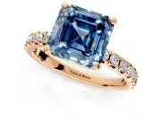 Solitaire Engagement Ring Setting for Fancy Blue Asscher Cut Center with Large Accents and Prong Head in Rose Gold