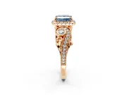 Milgrain Halo Engagement Ring Setting for Fancy Blue Princess Cut Center with Shoulder Bezels and Prong Head in Rose Gold