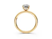 Hidden Halo Engagement Ring Setting for Radiant Cut Center with Thin Rounded Band and Prong Head in Yellow Gold