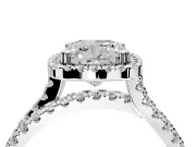Halo Engagement Ring Setting for Cushion Cut Center with Double Pave Split Shank and Prong Head in Sterling Silver