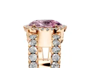 Halo Engagement Ring Setting for Fancy Pink Oval Center with Wide-Open Pave Split Shank and Prong Head in Rose Gold