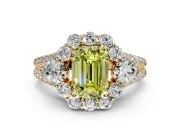 Halo Engagement Ring Setting for Fancy Yellow Emerald Cut Center with Two-Strand Split Shank and Prong Head in Yellow Gold