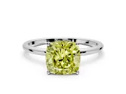 Solitaire Engagement Ring Setting for Fancy Yellow Cushion Cut Center with Straight Thin Band and Prong Head in Platinum