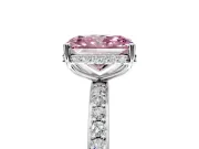 Hidden Halo Engagement Ring Setting for Fancy Pink Radiant Cut Center with Pave Band and Prong Head in White Gold