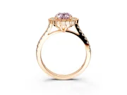 Milgrain Floral Halo Engagement Ring Setting for Fancy Pink Oval Center with Pave Band and Prong Head in Rose Gold
