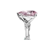 Solitaire Engagement Ring Setting for Fancy Pink Pear-Shaped Center with Bezel Station Band and Prong Head in Sterling Silver