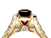Solitaire Engagement Ring Setting for Fancy Black Emerald Cut Center with Pave Cathedral Shoulders and Prong Head in Yellow Gold