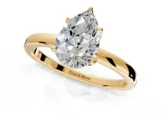 Solitaire Engagement Ring Setting for Pear-Shaped Center with Thin Rounded Plain Band and Prong Head in Yellow Gold