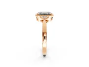 Cluster Engagement Ring Setting for Emerald Cut Center with Milgrain Shoulder Clusters and Prong Head in Rose Gold