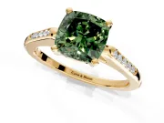 Solitaire Engagement Ring Setting for Fancy Green Cushion Cut Center with Channel Accents and Prong Head in Yellow Gold