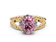 Halo Engagement Ring Setting for Fancy Pink Oval Center with Rope Twist Split Shank and Prong Head in Yellow Gold