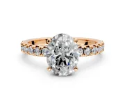 Solitaire Engagement Ring Setting for Oval Center with Large Accents and Prong Head in Rose Gold