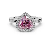 Halo Engagement Ring Setting for Fancy Pink Heart-Shaped Center with Pave and Plain Twist Band and Prong Head in Sterling Silver