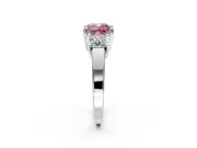 3 Stone Engagement Ring Setting for Fancy Pink Cushion Cut Center with Matching Side Accents and Prong Head in Platinum