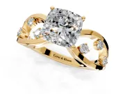 Solitaire Engagement Ring Setting for Cushion Cut Center with Criss-Cross Accent Band and Prong Head in Yellow Gold