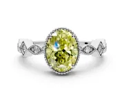 Milgrain Bezel Engagement Ring Setting for Fancy Yellow Oval Center with Marquise Stations and Bezel Head in Platinum