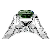 Solitaire Engagement Ring Setting for Fancy Green Radiant Cut Center with Pave Cathedral Shoulders and Prong Head in Platinum