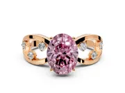 Solitaire Engagement Ring Setting for Fancy Pink Oval Center with Criss-Cross Accent Band and Prong Head in Rose Gold