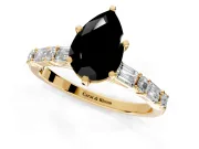 Baguette Engagement Ring Setting for Fancy Black Pear-Shaped Center with Alternating Bar-Set Band and Prong Head in Yellow Gold