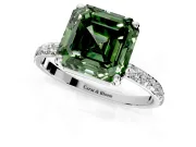 Solitaire Engagement Ring Setting for Fancy Green Asscher Cut Center with Pave Accents and Prong Head in Sterling Silver