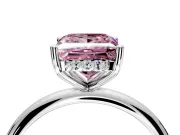 Hidden Halo Engagement Ring Setting for Fancy Pink Princess Cut Center with Thin Round-Wire Band and Prong Head in Platinum