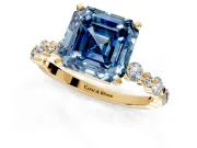 Solitaire Engagement Ring Setting for Fancy Blue Asscher Cut Center with Alternating Size Accents and Prong Head in Yellow Gold