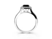 Halo Engagement Ring Setting for Fancy Black Asscher Cut Center with Pave Accents, Heart Basket and Prong Head in Sterling Silver